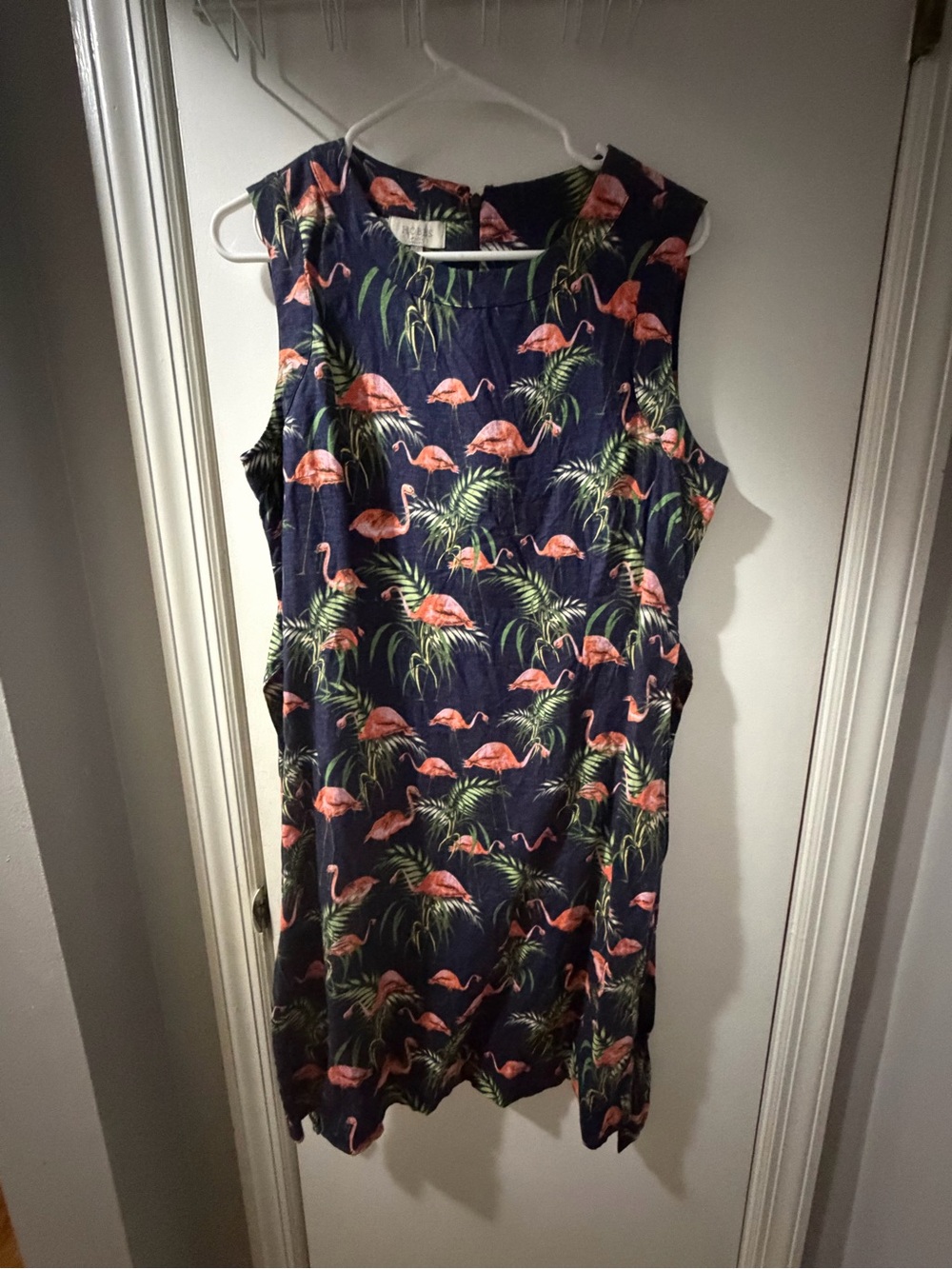 Sleeveless Navy Flamingo Print Shift Dress